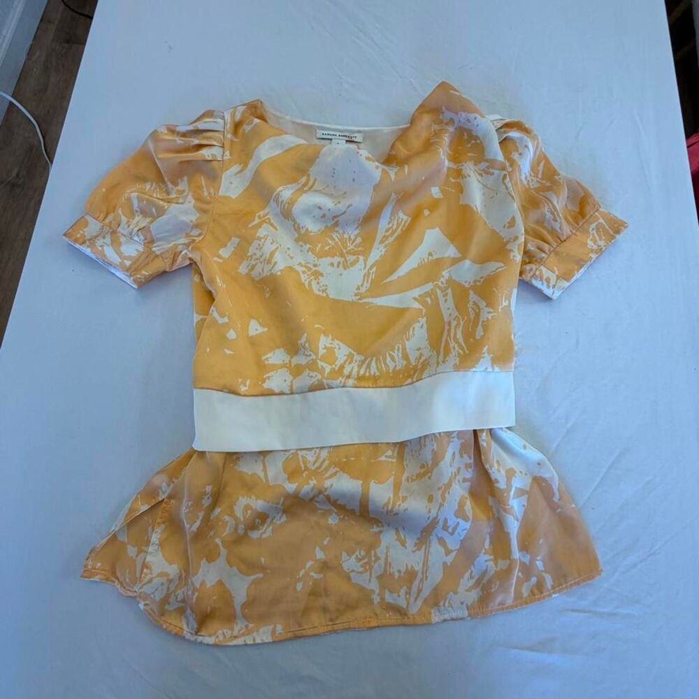 Banana Republic Orange White Abstract Floral Puff Sleeve Blouse Top – Size 0